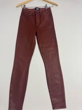 PAIGE Coated Skinny Jeans - Wine/ Brown